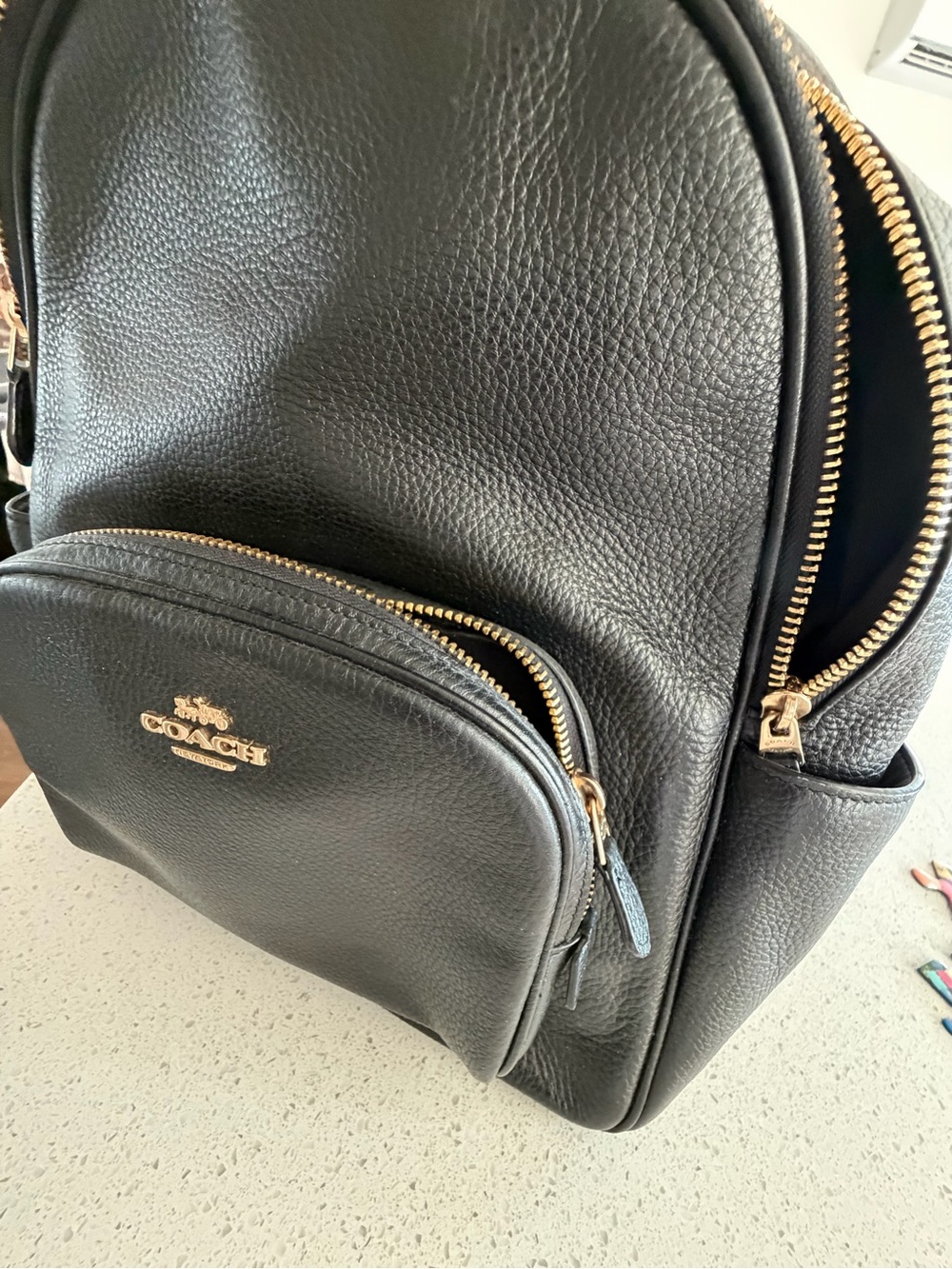 Coach Black Pebbled Leather Backpack with Gold Hardware